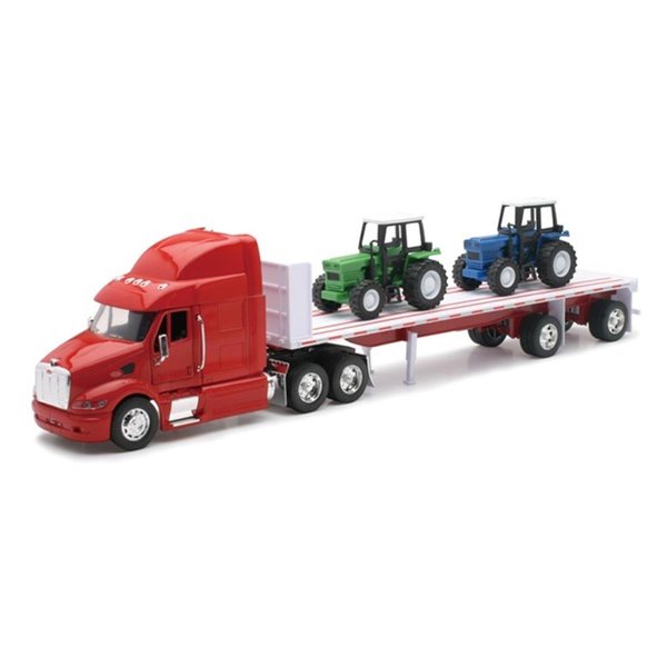 New Ray Peterbilt 387 Flatbed with Farm Tractor Long Hauler Toy Truck 6PK 10283A